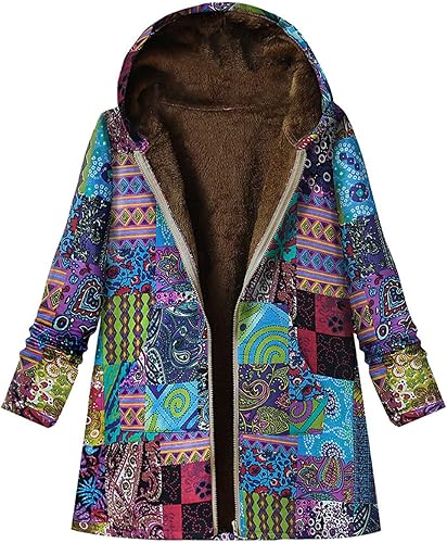 LISTHA Abrigo largo esponjoso de lino de algodón para mujer talla grande con capucha con botones para exteriores