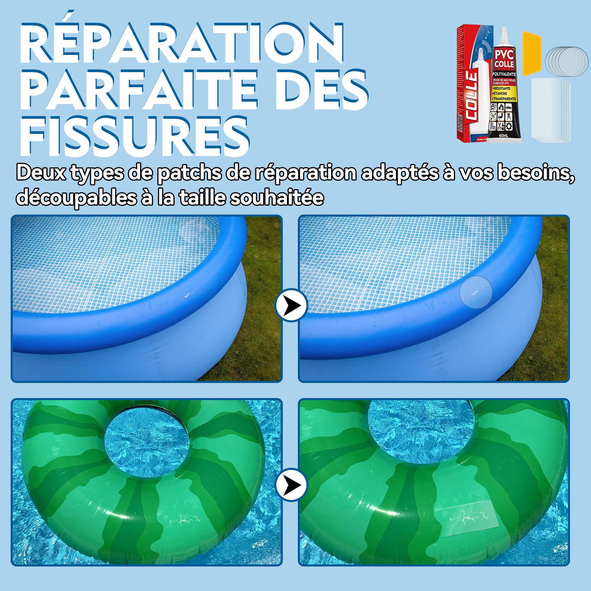 Kit Réparation Piscine Liner Colle pour réparations Rapides d'articles gonflables