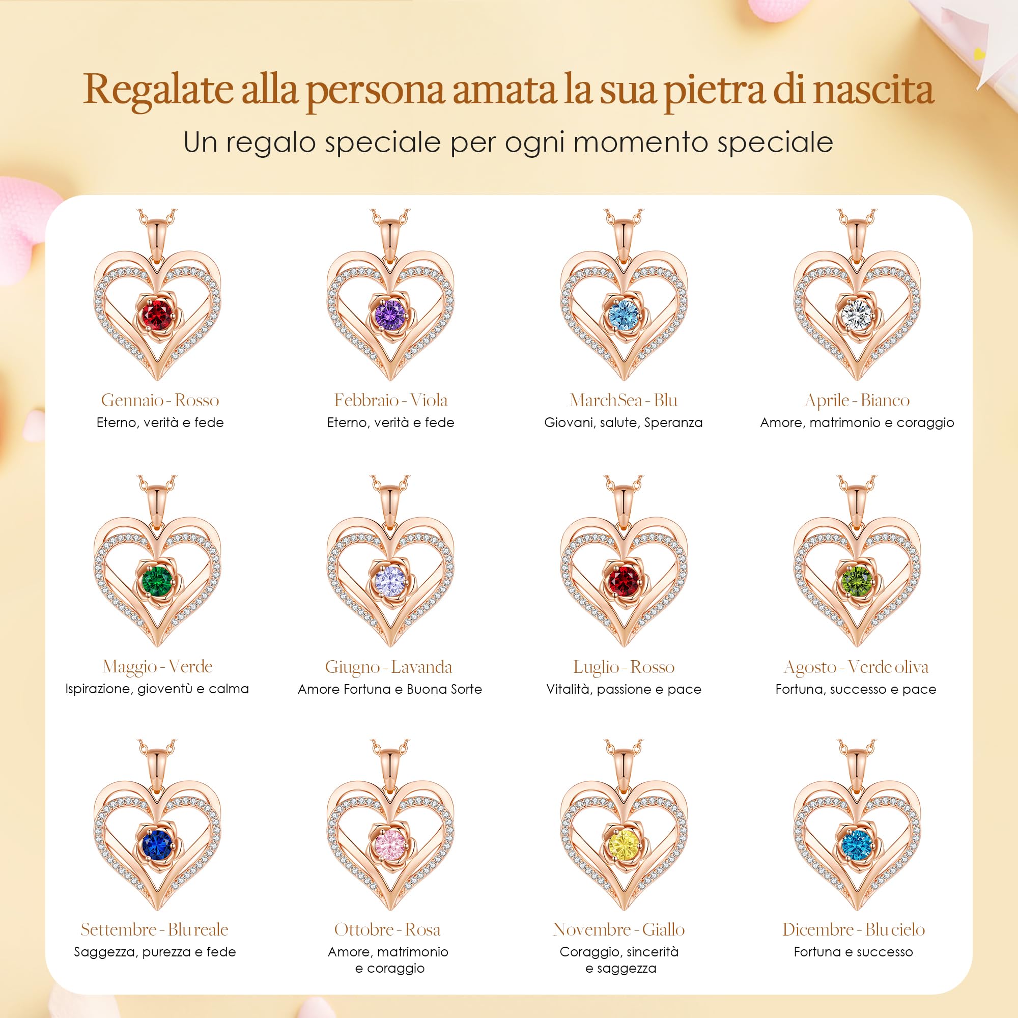 CDE Collana Donna Cuore Rosa Pietra di Nascita,Romantico Gioielli per Lei | Collana Pendente con Pietra di Nascita Compleanno Natale Regalo per Lei,Mamma,Fidanzata,Moglie,Amica San Valentino