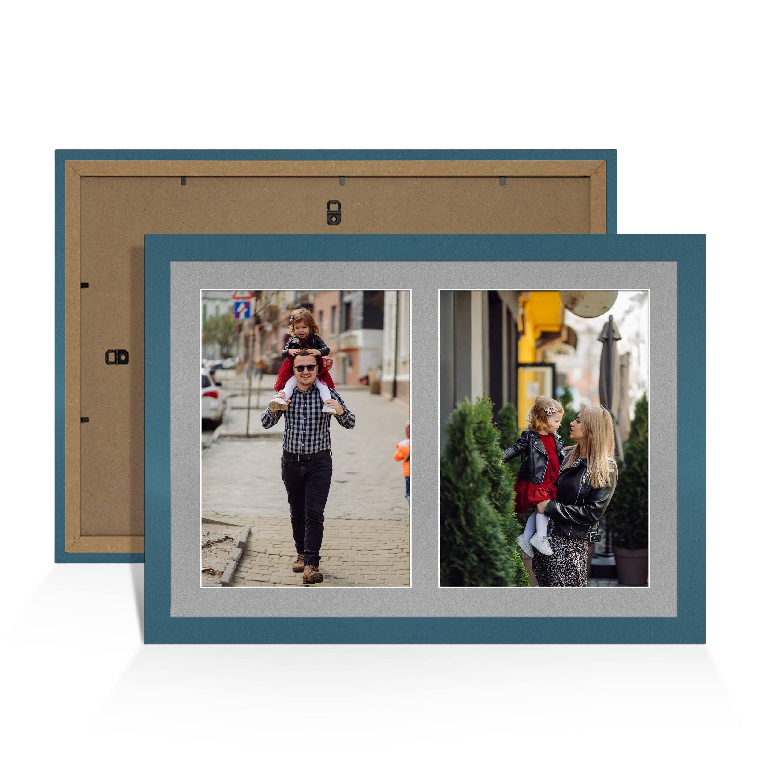 Alison Kingsgate Navy Blue 20x14 Photo frames for multiple pictures -2 Apertures Collage Frame with Silver Mount - Holds (2x) A4 Photos - Engineered Wood & Perspex — image 1