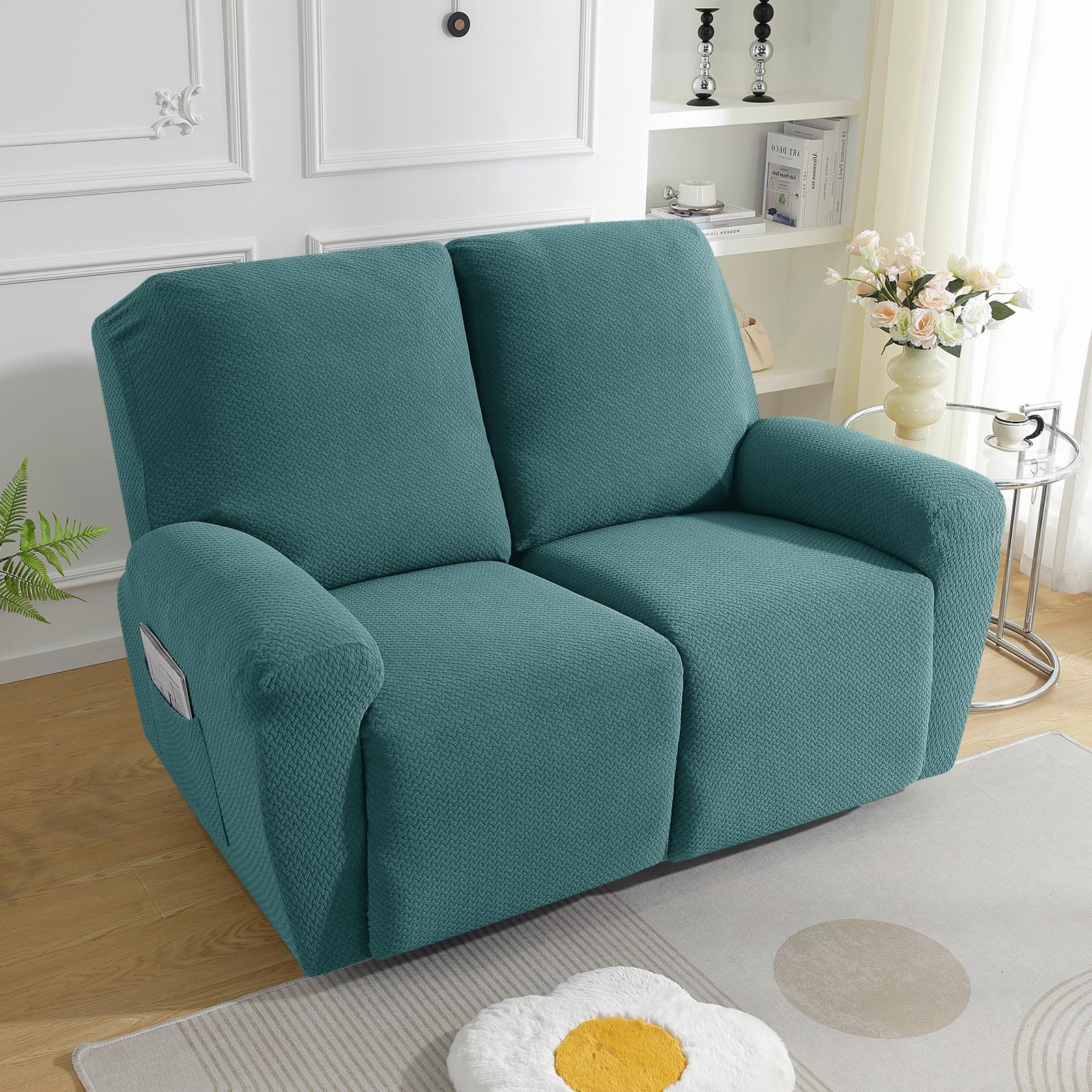 JIVINER Funda de sillón reclinable de 6 Piezas, para sillón reclinable, elástica, 2 plazas, Funda de sofá reclinable Lavable, Protector de Muebles (sillón Lounge loveseat, Azul Pavo Real)