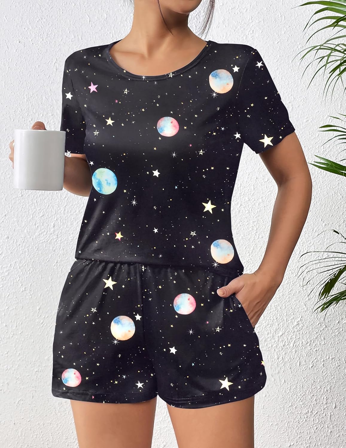 Ekouaer Women's Pajama Sets Short Sleeve Pjs 2 Piece Top and Shorts Sleepwear Comfy Soft Lounge Sets with Pockets - Image 4