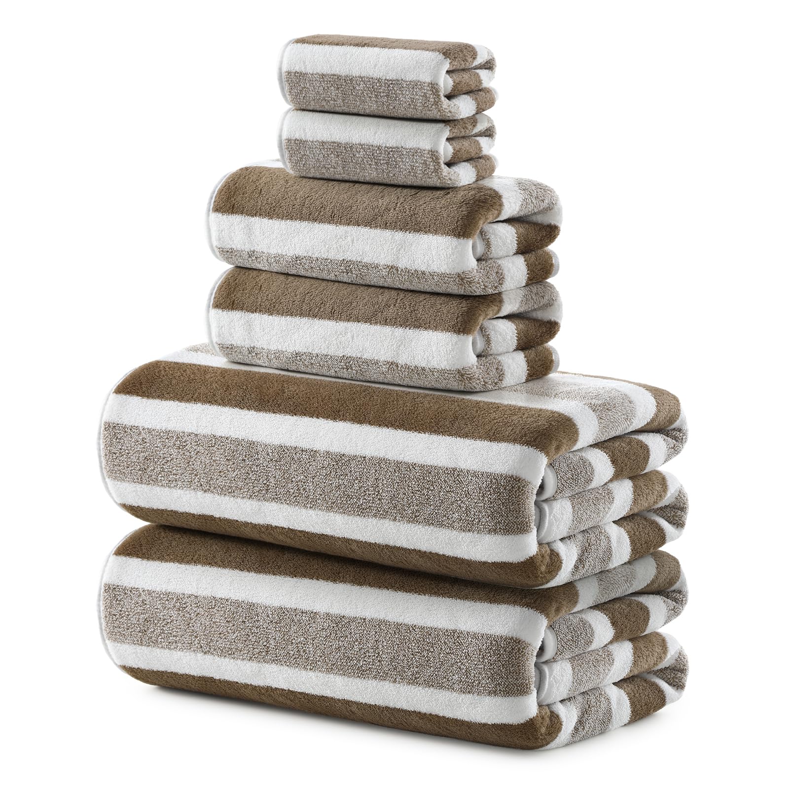 Photo 1 of  6-Piece Microfiber Bath Towel Set, Ultra Soft, Highly Absorbent & Quick Dry, 35x70 Inch Oversized, Brown Towels for Bathroom, Spa, Gym, 2 Bath 2 Hand 2 Washcloths
