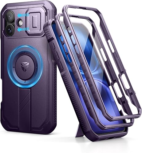 Vista 87 de Dexnor - Funda para iPhone 14 Pro Max con tapa deslizante para cámara, soporte ajustable y protector de pantalla integrado, carcasa magnética Negro