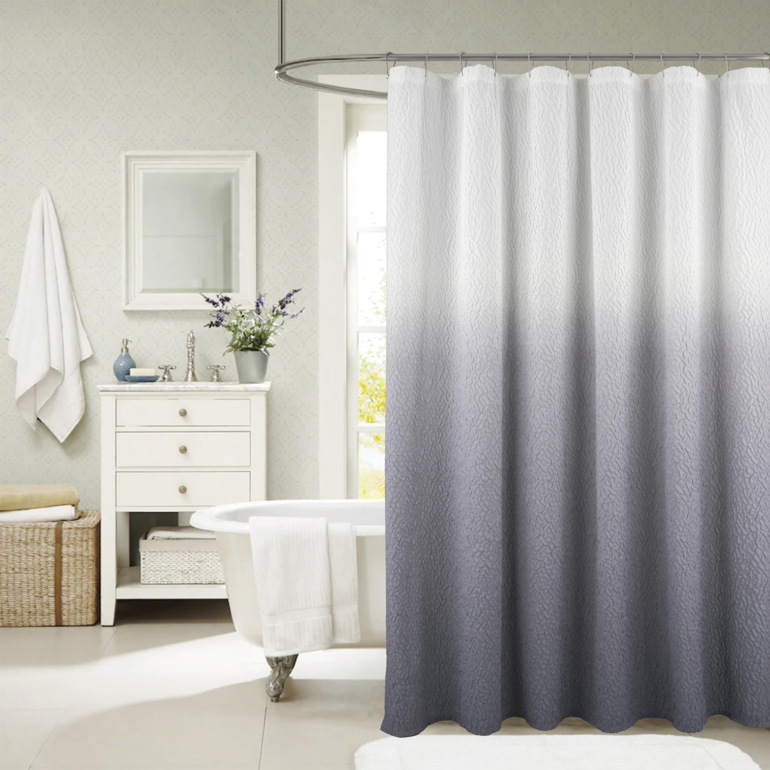 RT Designers CollectionClaire 3D Embossed Printed Shower Curtain Silver
