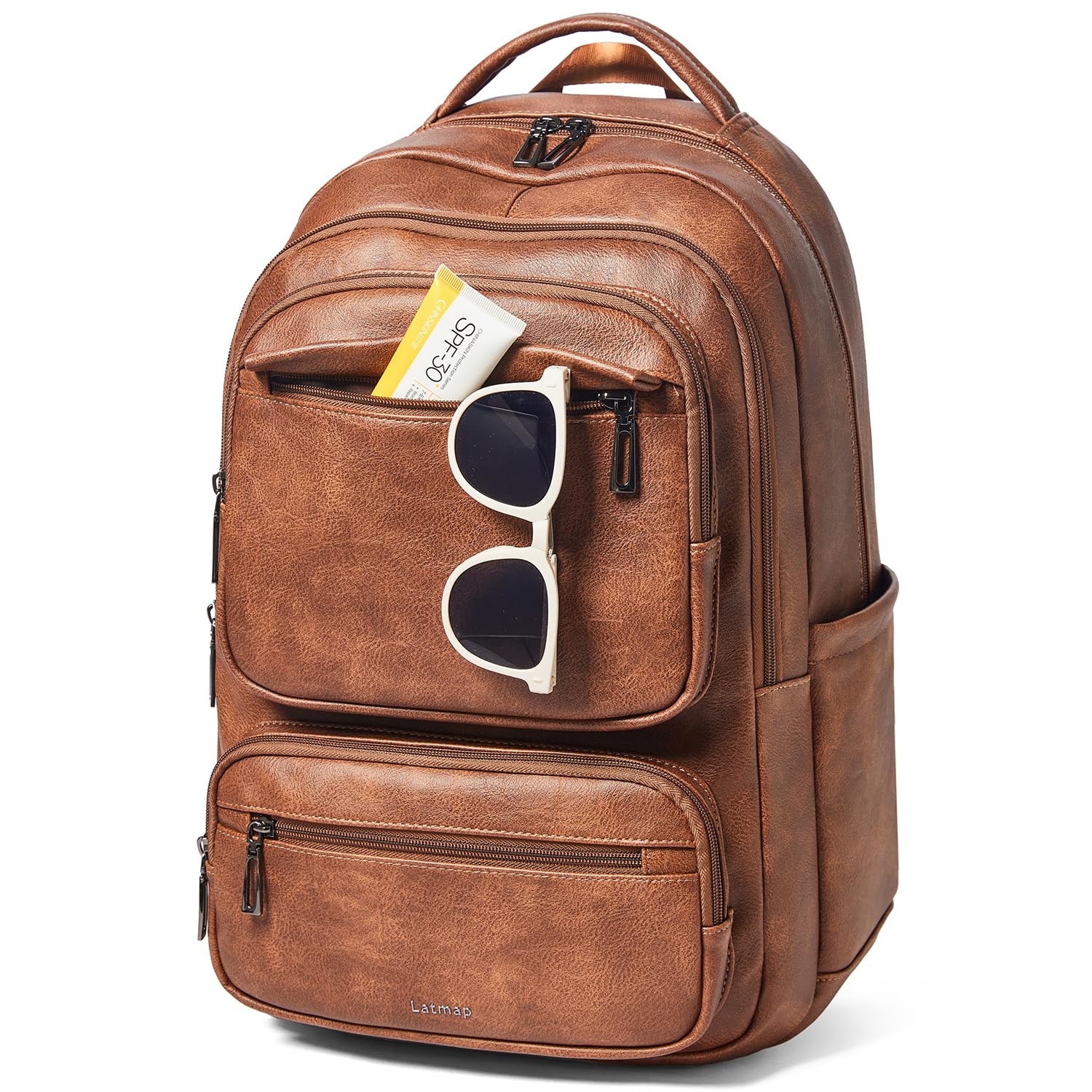 LATMAP 43L Backpack Purse For Women Men Leather Shoulder Diaper Bookbag Tote 17 16 15 6 Inch Laptop