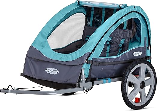 Sync and Take 2 Bike Trailer for Kids, Single and Double Seat Options, 5-Point Harness, Folding Frame, Quick Release Wheels, Easy Storage, With Bug Screen & Weather Shield, Bike Attachment