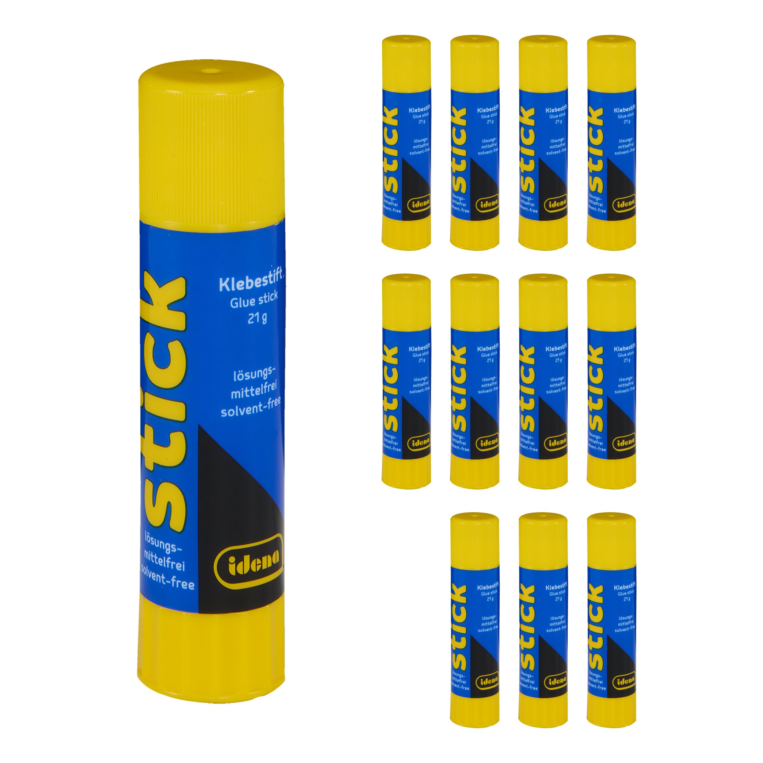 Idena 90254 - Klebestift, farblos, 12 x 21 g, lösungsmittelfrei, kinderfreundlicher Kleber für Kunst und Bastelarbeiten