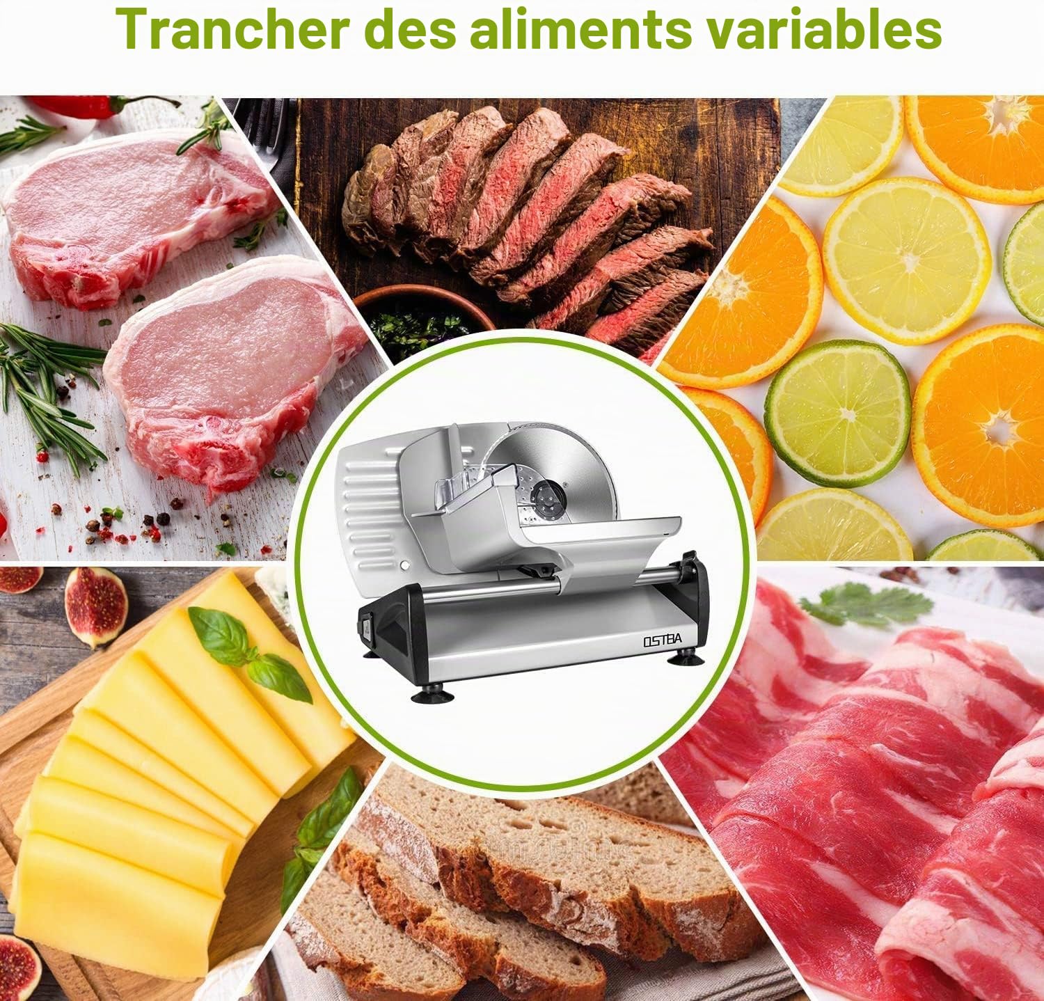 Trancheuse Électrique, Trancheuse à Jambon avec Interrupteur Sécurité Enfants, Lame en Acier Inoxydable, Epaisseur Réglage de 0-15mm pour Jambons, Saucissons, Pains, Viandes etc, 150W