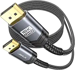 JSAUX Cabo Displayport 2.1 0.9 m, DP 2.1 suporte 16K@60Hz, 8K@120Hz, 4K@240Hz 80Gbps, retrocompatível com DP1.4/DP1.2, cabo de porta de exibição 2.1 compatível com monitor, laptop, gráficos