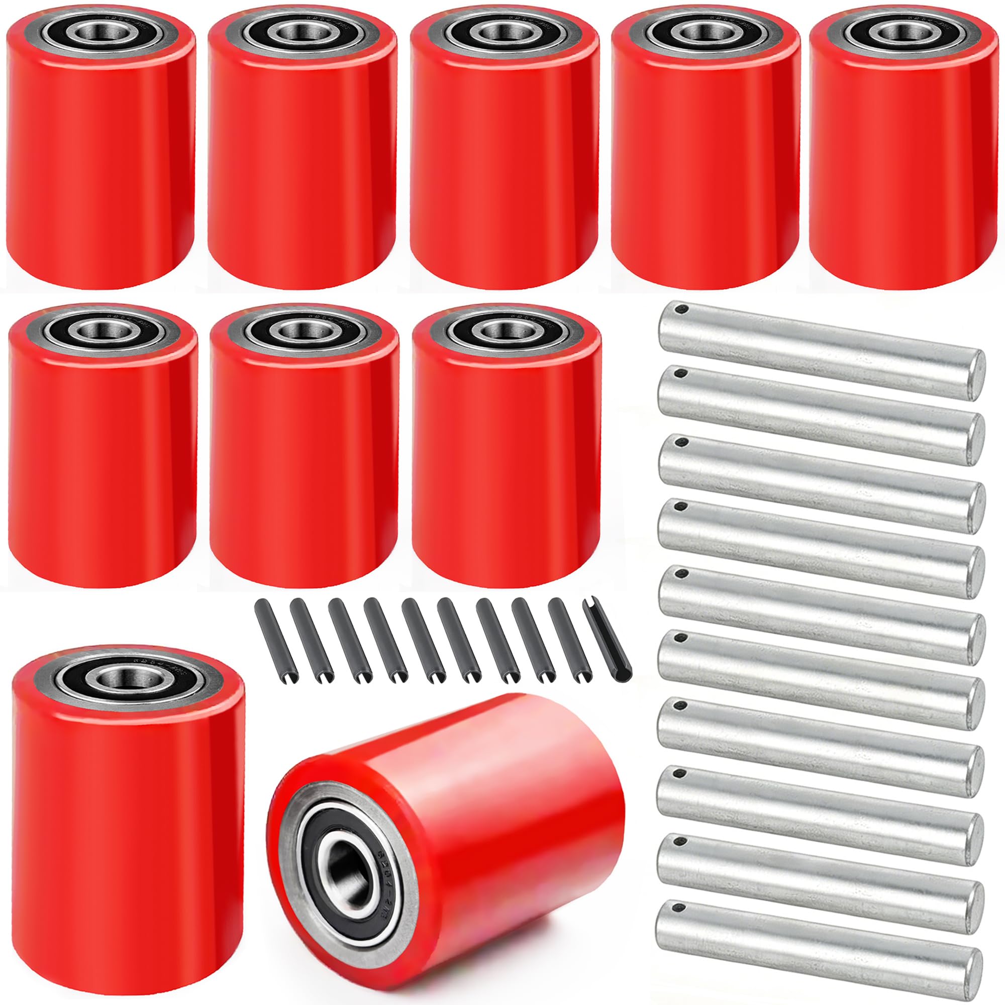 Pallet Jack Load Wheels Replacement Kit 3"x3.75"(74.5mm x 93mm,Red,5 Pair)