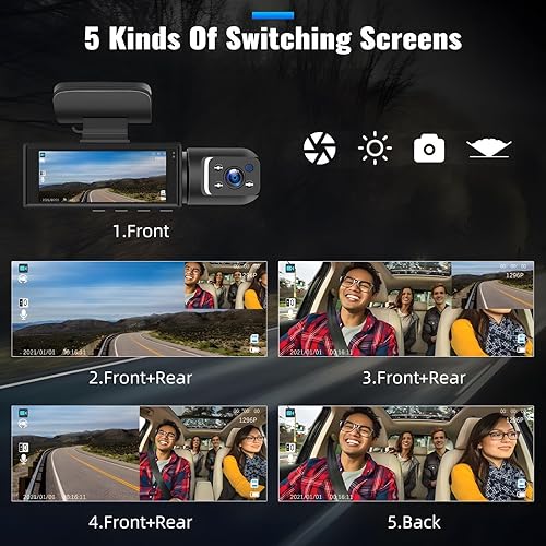 Miniatura 5 de CAMECHO Cámara de tablero dual 1080P frontal e interior para automóvil, cámara de tablero de 2 canales, pantalla IPS de 3.16 pulgadas, visión