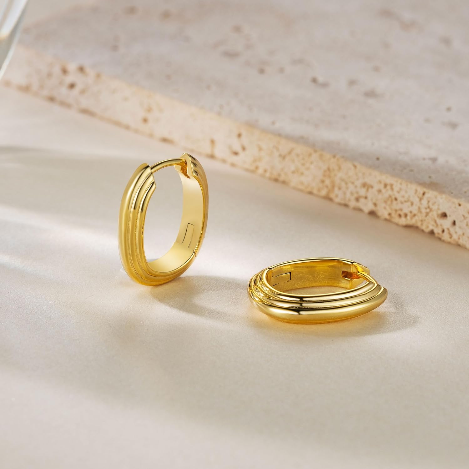 Gold Earrings 14K Gold Hoop Earrings for Women Trendy Bold and Beautiful Three-Layer Construction Thick Chunky Hoop Earring for Women - Image 5