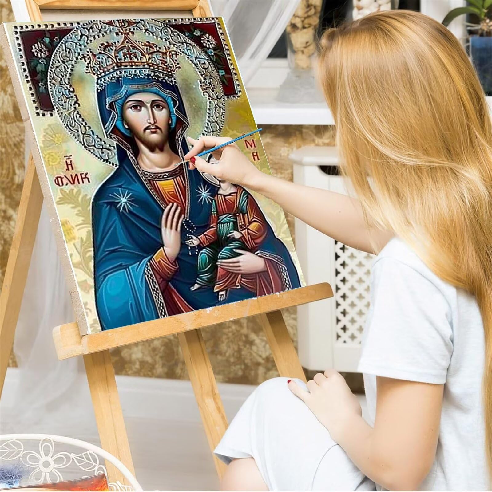 Peepezo DIY Malen nach Zahlen Erwachsene Jesus Erwachsene Malen nach Zahlen Kits auf Leinwand Sterne Malen nach Zahlen Kunsthandwerk Geschenk für Home Wall Deco 60x80cm (mit Rahmen)