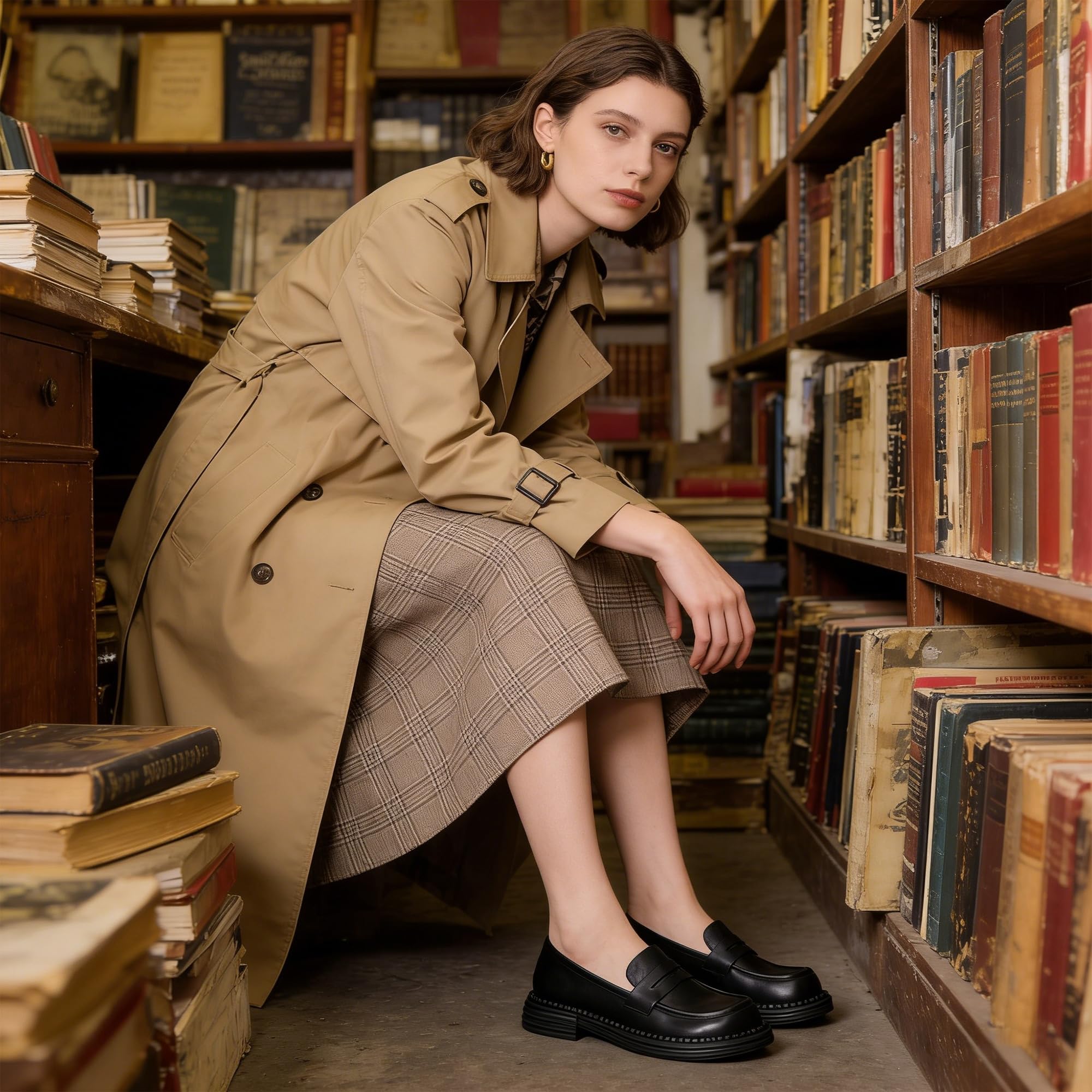 Mocassini Slip-on Donna Punta Quadrata Plateau Scarpe da Penny Vera Pelle Tacco Spesso Comfort Piedi Larghi Casual Quotidiano pendolare Business Casual appuntamento caffè