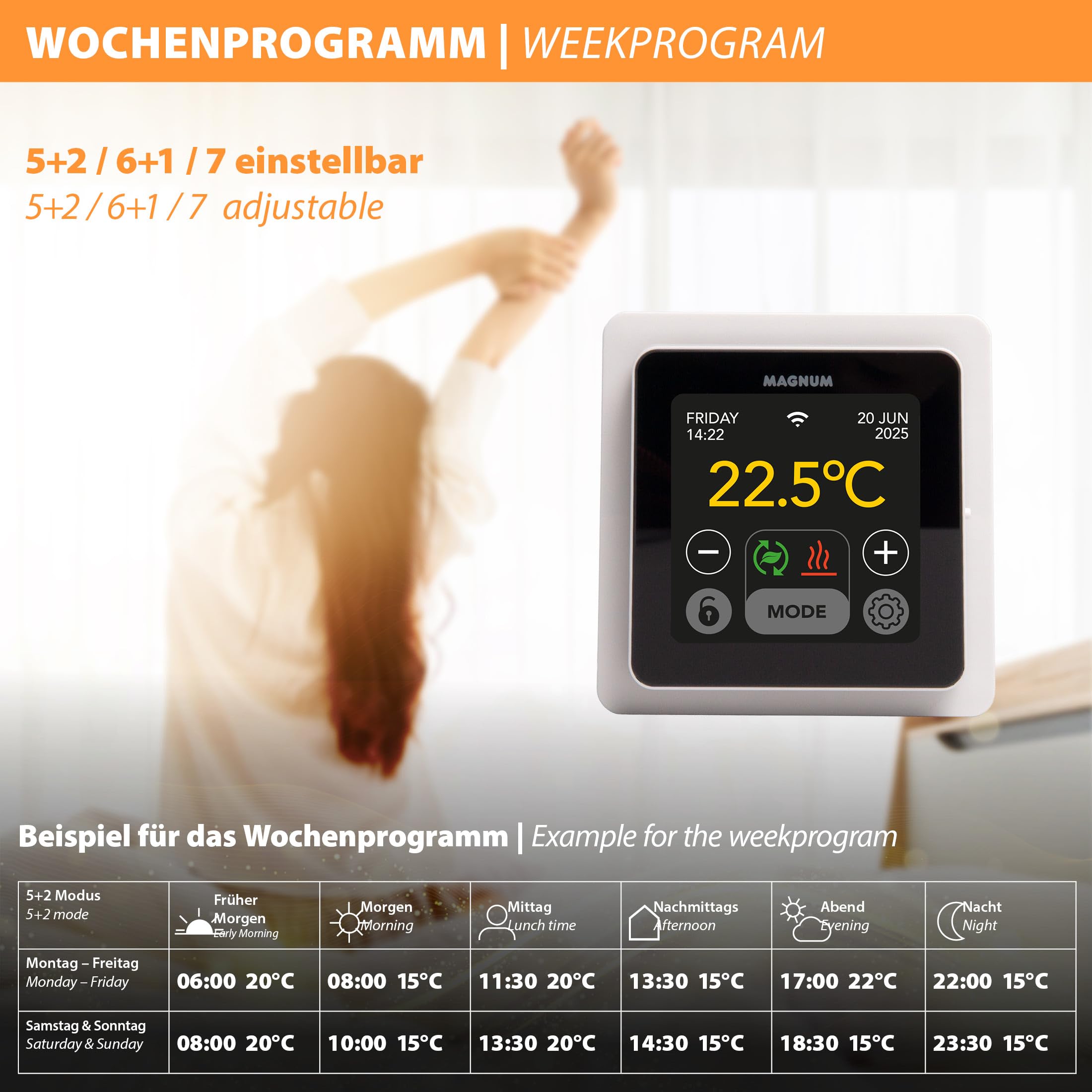 MRC - Termostato inteligente WiFi con sensor de suelo para calefacción por suelo radiante, calefacción eléctrica, convector, aplicación Tuya Smart App