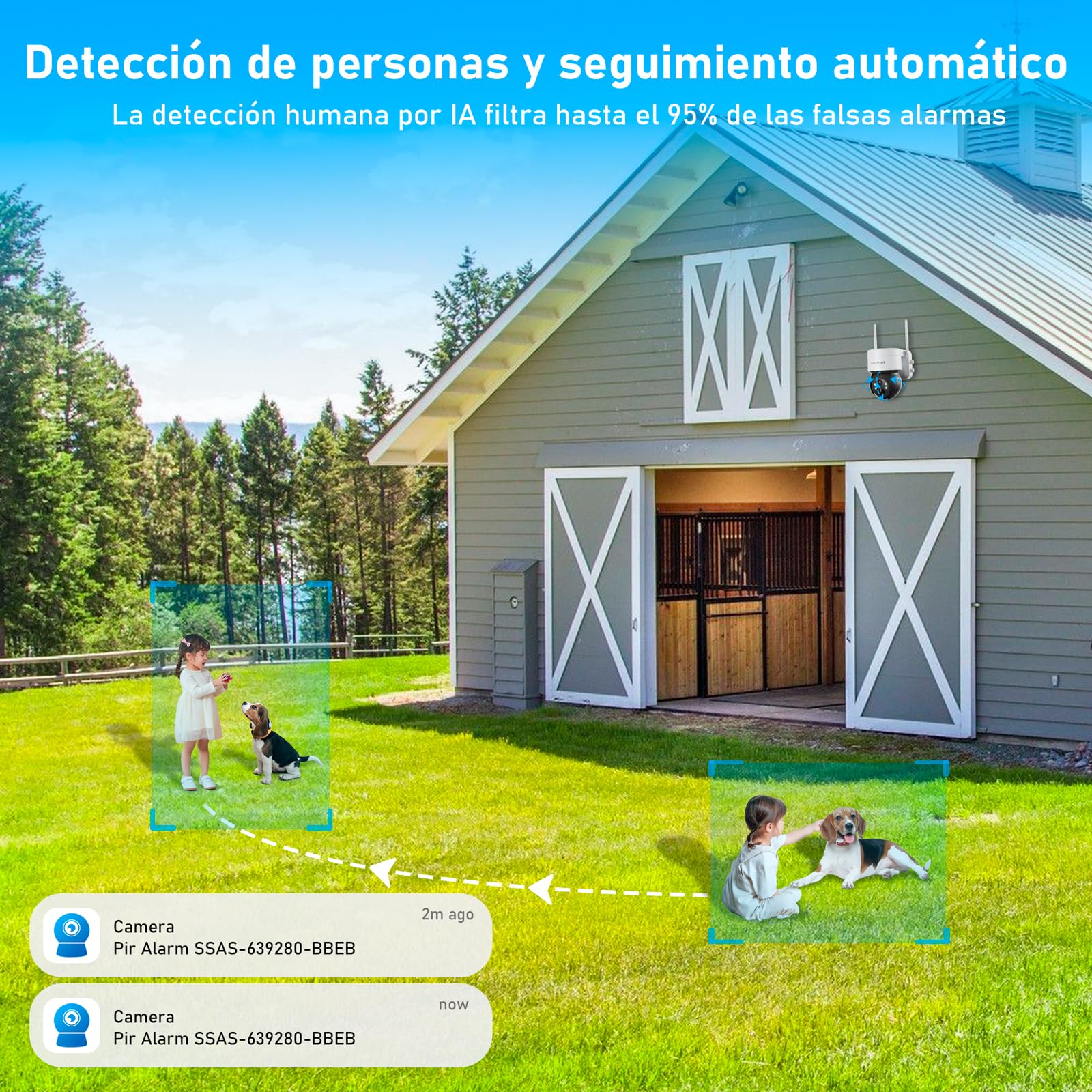 [5GHz & 2,4GHz]Camara Vigilancia WiFi Exterior Solar,Batería de 7800mAh y panel solar de 6W,2K 4MP Camera Vigilância Exterior con Luz de inundación,Visión Nocturna Color,Detección de Movimiento con IA