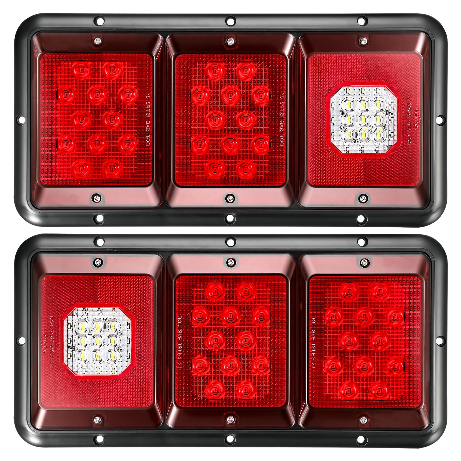 Photo 1 of Partsam 2Pcs LED Triple Tail Lights 45 LEDs, Rectangle Vertical or Horizontal Mount LED Trailer Camper RV Tail Lights Stop Turn Tail Backup Reverse Lights Taillights w/Black Base - Red/Clear Lens