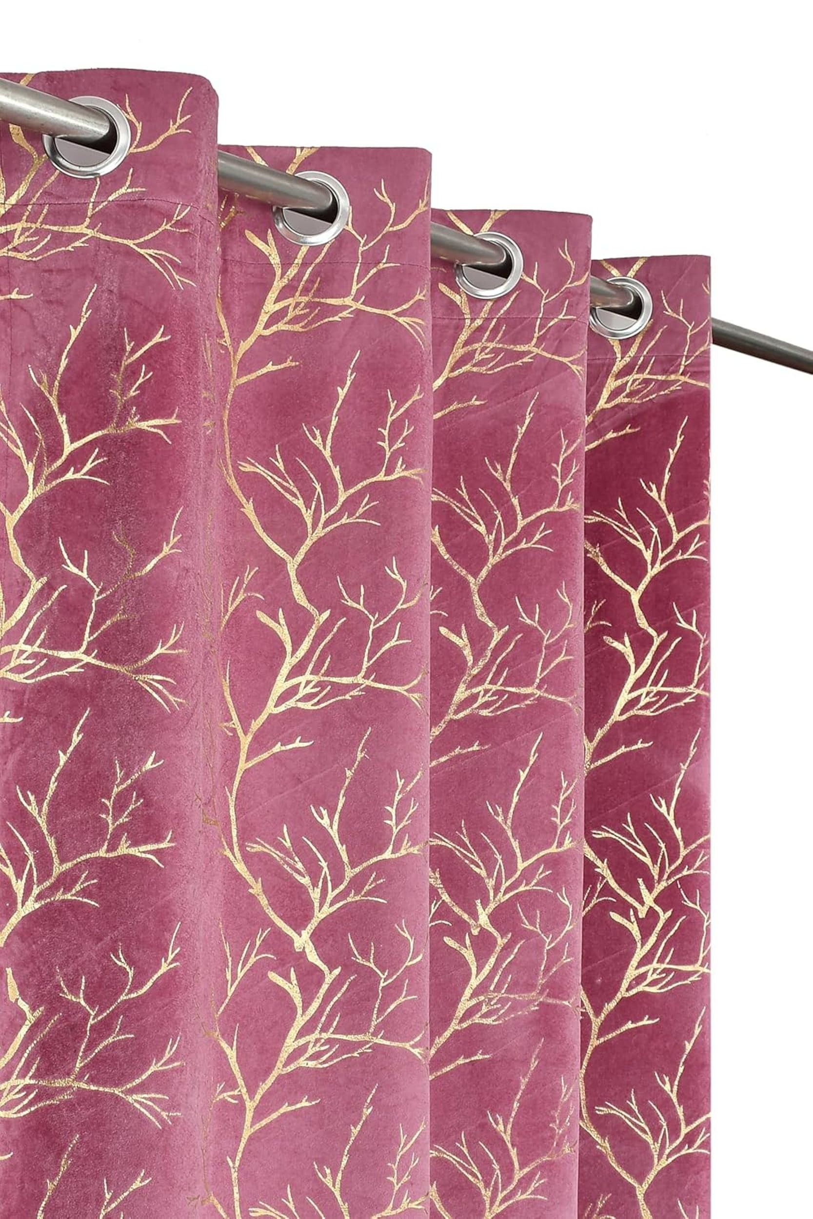 Galaxy Home Decor Premium Foil Leaf Print Velvet Fabric Curtains for Window 5 Feet, Pack of 1, Pink