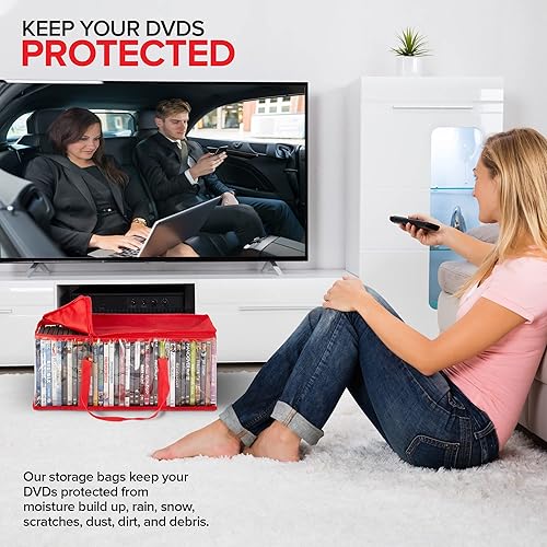 Miniatura 6 de Stock Your Home Bolsas de almacenamiento de DVD (juego de 6) bolsa organizadora de medios para DVD, CD, discos Blu Ray, estuches de películas, caja