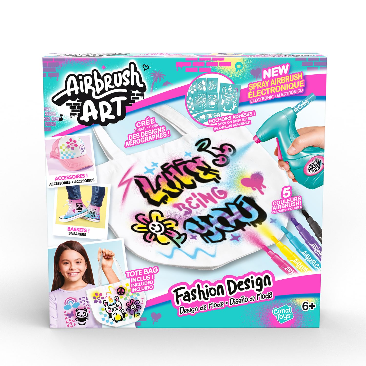 Canal Toys - Airbrush Art - Zestaw Fashion Design Kit z elektronicznym sprayem, szablonami i markerami - AIR 016, Biały