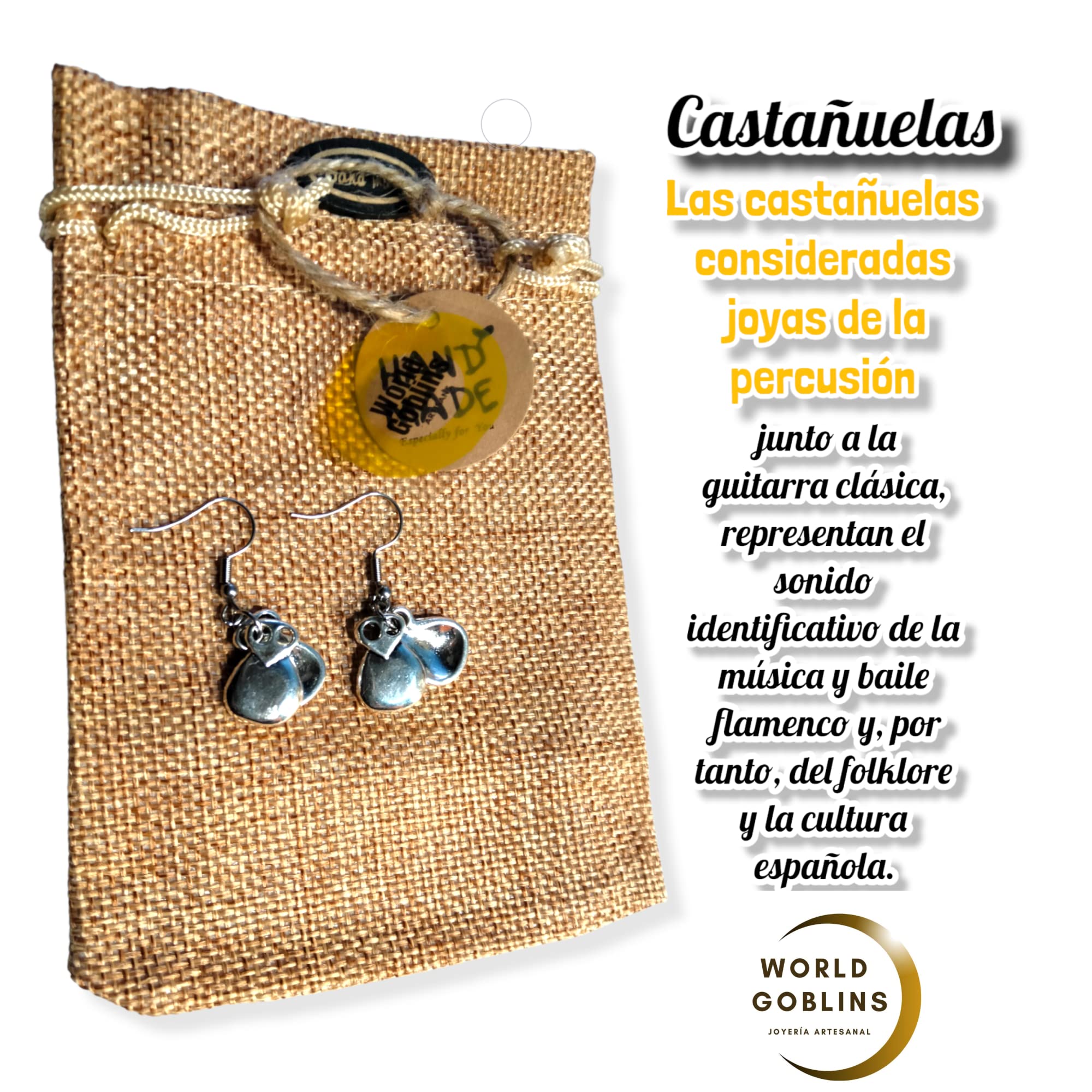 Joyería Flamenca con Castañuelas | Artesanía Andaluza Chapada en Plata de Ley; Gargantilla Colgantes Pendientes Fabricado en España Regalos Mujer