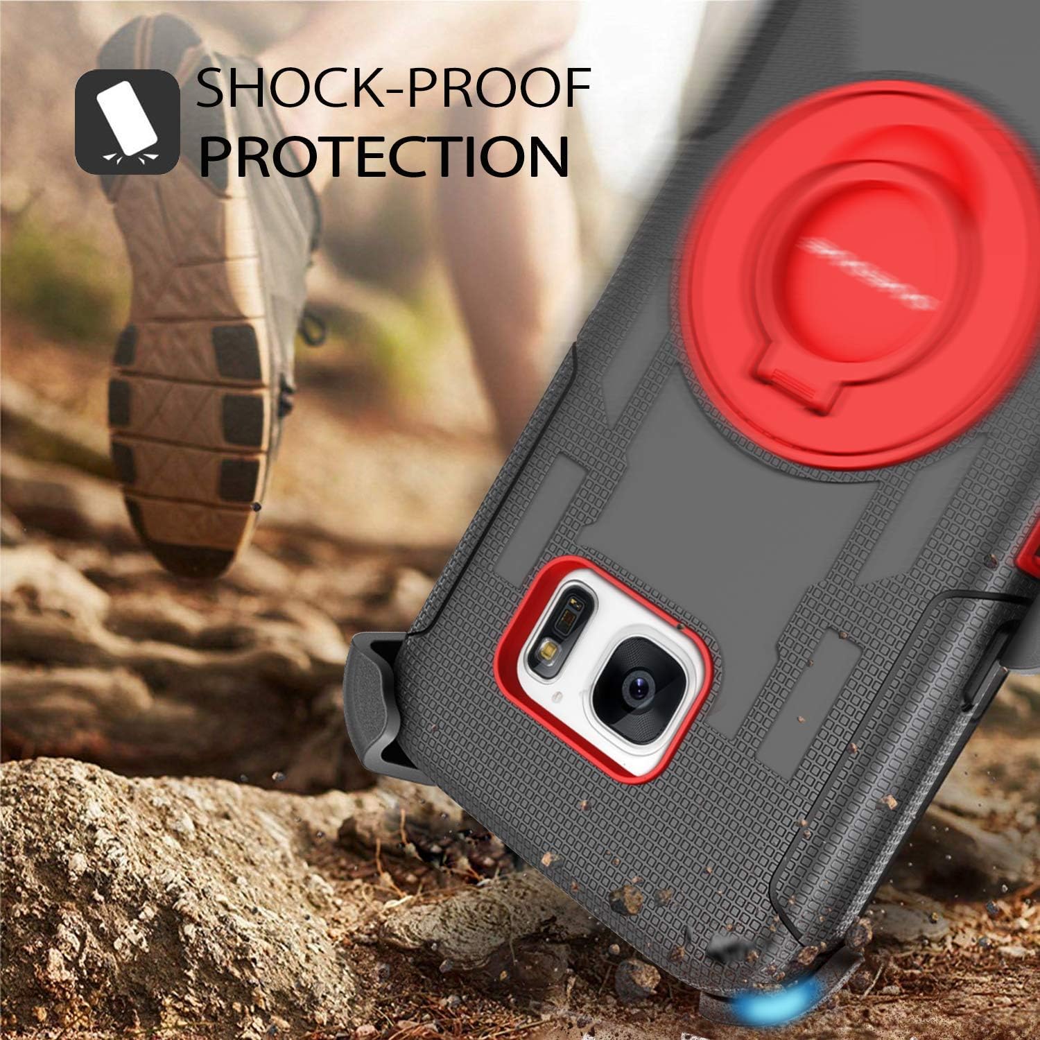 DUEDUE Galaxy S7 Case,Ring Kickstand Belt Clip Holster,Shockproof Heavy Duty Hybrid Hard PC Soft Silicone Full Body Rugged Protective Case for Samsung Galaxy S7 (G930),Red