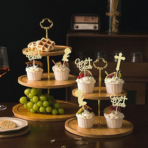 Miniatura 8 de Gyufise 24 piezas de purpurina dorada para magdalenas con diseño de Dios bendiga y bautismo, cruz, baby shower, cupcakes, suministros de decoración