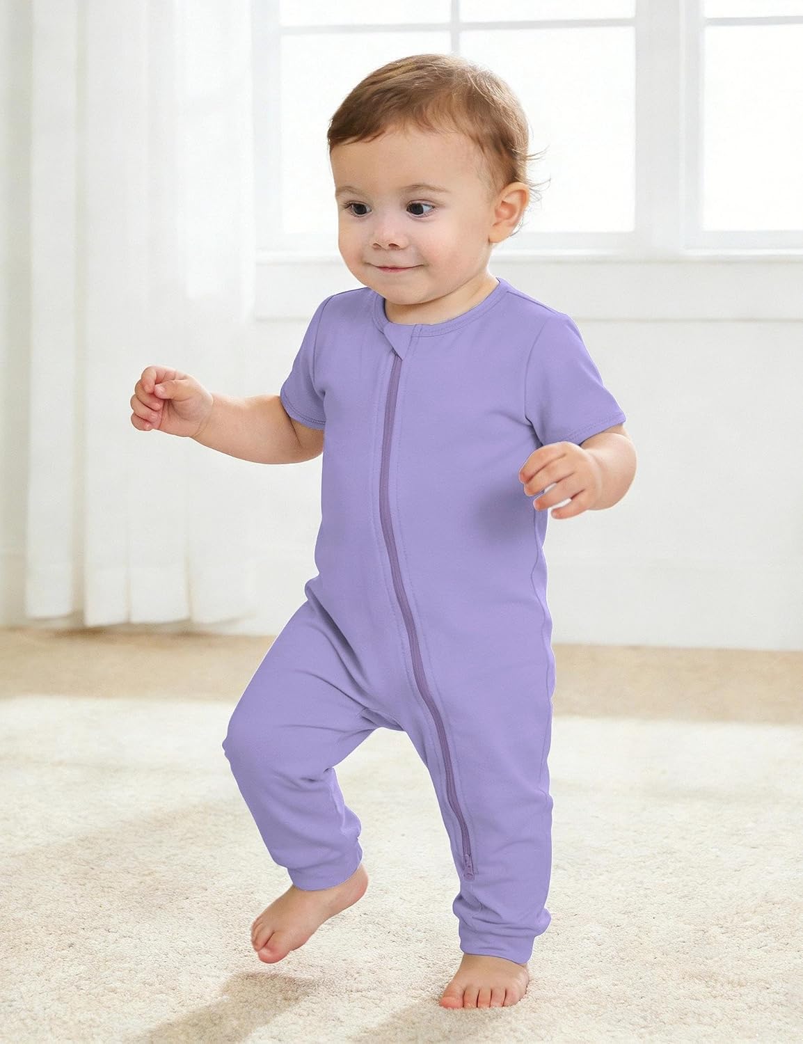 Jimonda Baby Romper 2 Pack Footless Pajamas Short Sleeve Sleepers Baby Boys Girls 2 Way Zipper Pjs Sleep and Play Clothes - Image 2