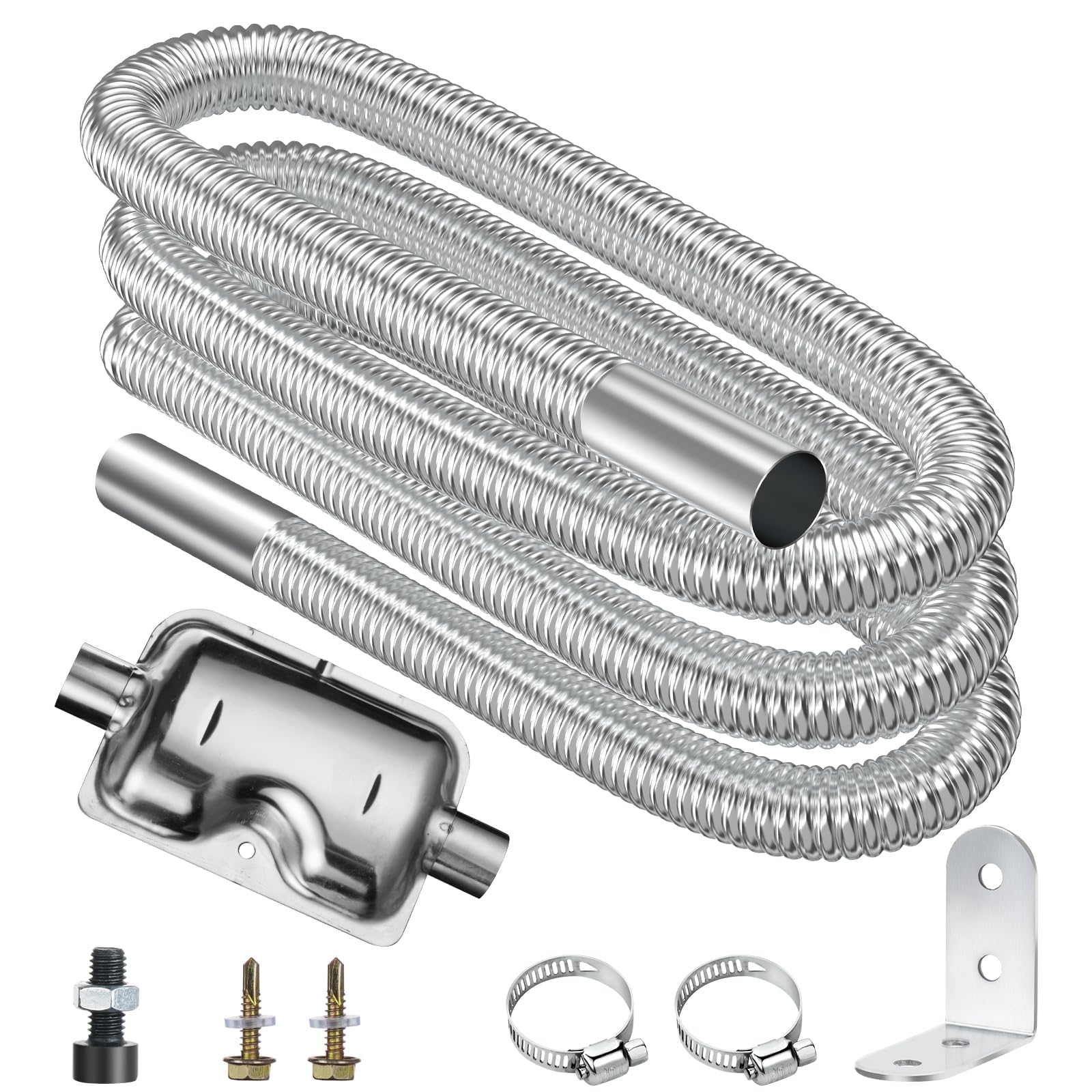 URAQT Abgasrohr Standheizung,Abgasschlauch für Stromerzeuger Auto Edelstahl Abgasrohr Metallschlauch Abgasrohr Standheizung Diesel abgasrohre mit Zwei Edelstahlklammern für Diesel Heizung