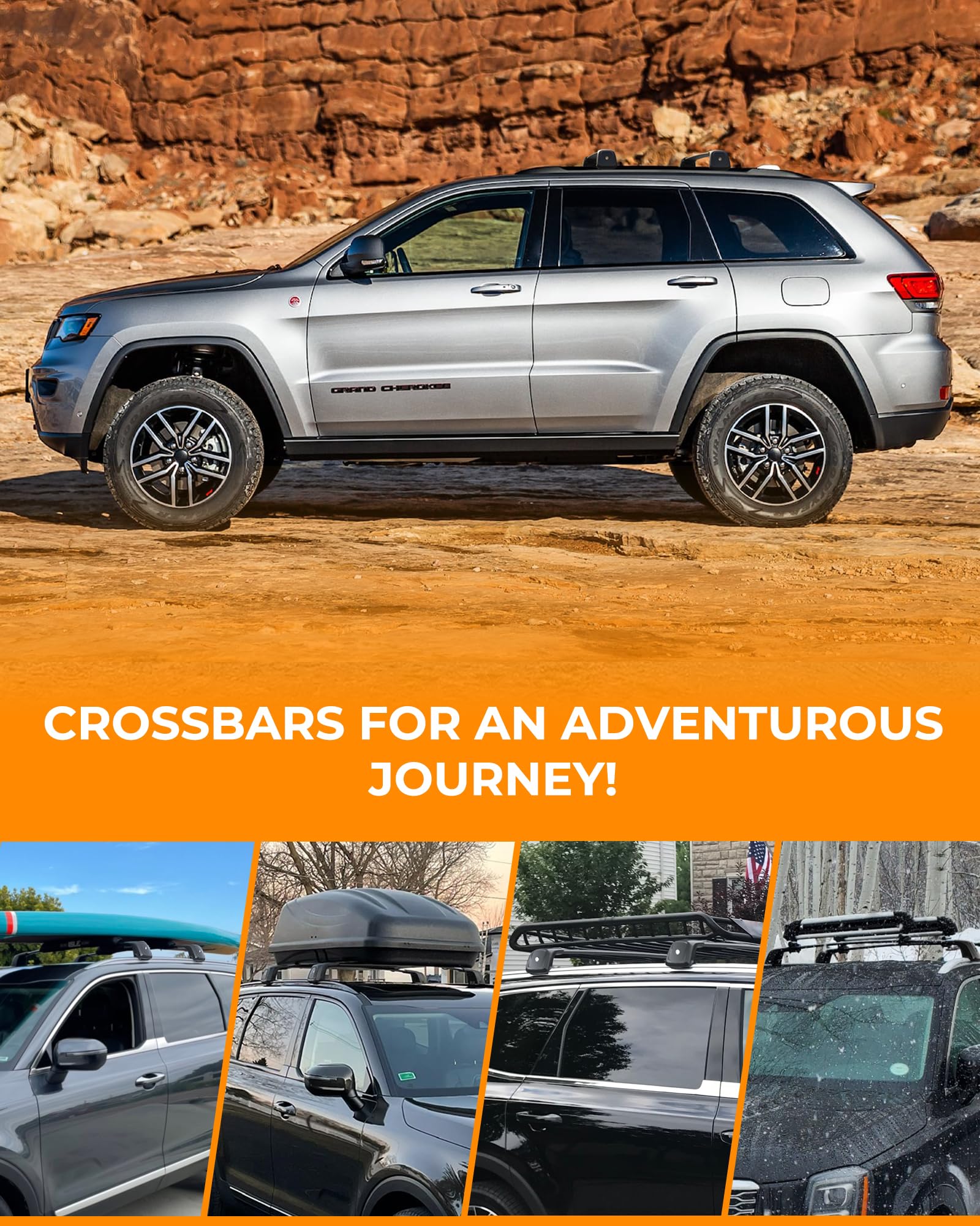 260LB Roof Rack Cross Bar Fit for 2011-2021 Jeep Grand Cherokee Aluminum Luggage