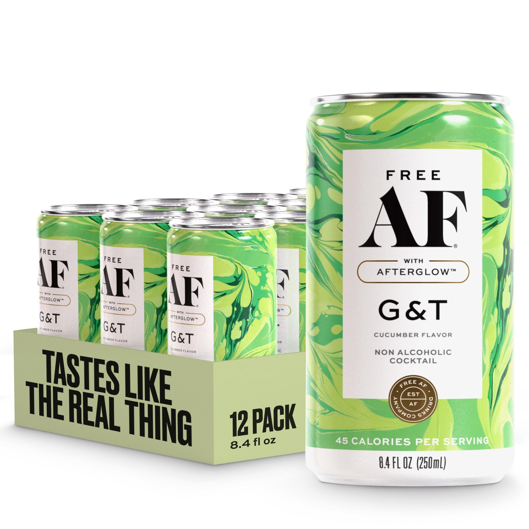 AF Drinks Non-Alcoholic Cucumber G&T | Alcohol Alternative Sparkling Cocktails with AFTERGLOW Botanical Warmth | Gluten-Free, Low-Calorie | 8.4 oz Cans (12-Pack)