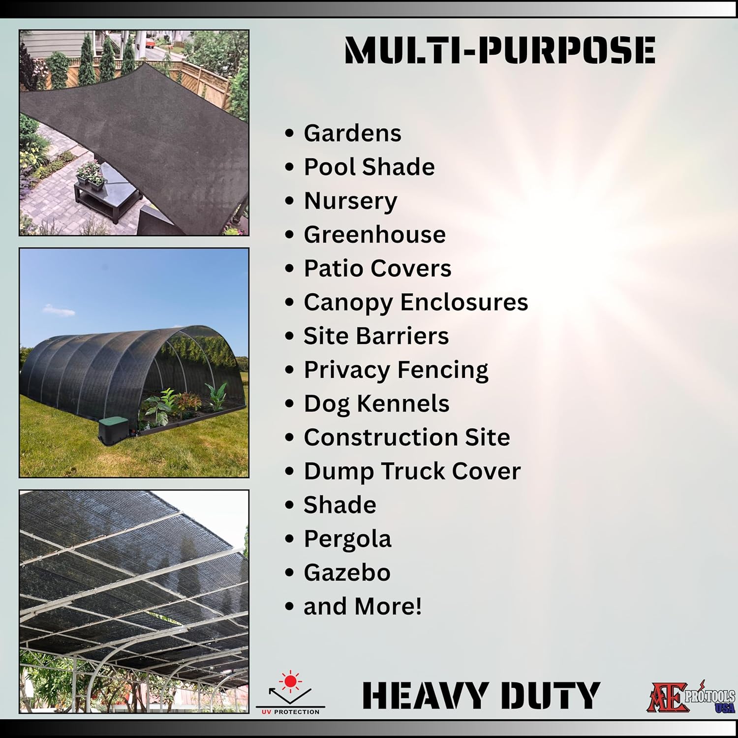 ATE Pro. USA - 7' ft. x 20' ft. Heavy Duty Black Knitted Mesh Tarp with Grommets 73% Shade Use for Shade, 27% Filtered Sunlight, UV Protection, Green House, Garden, Nursery, Canopy, Pools, Dump Truck
