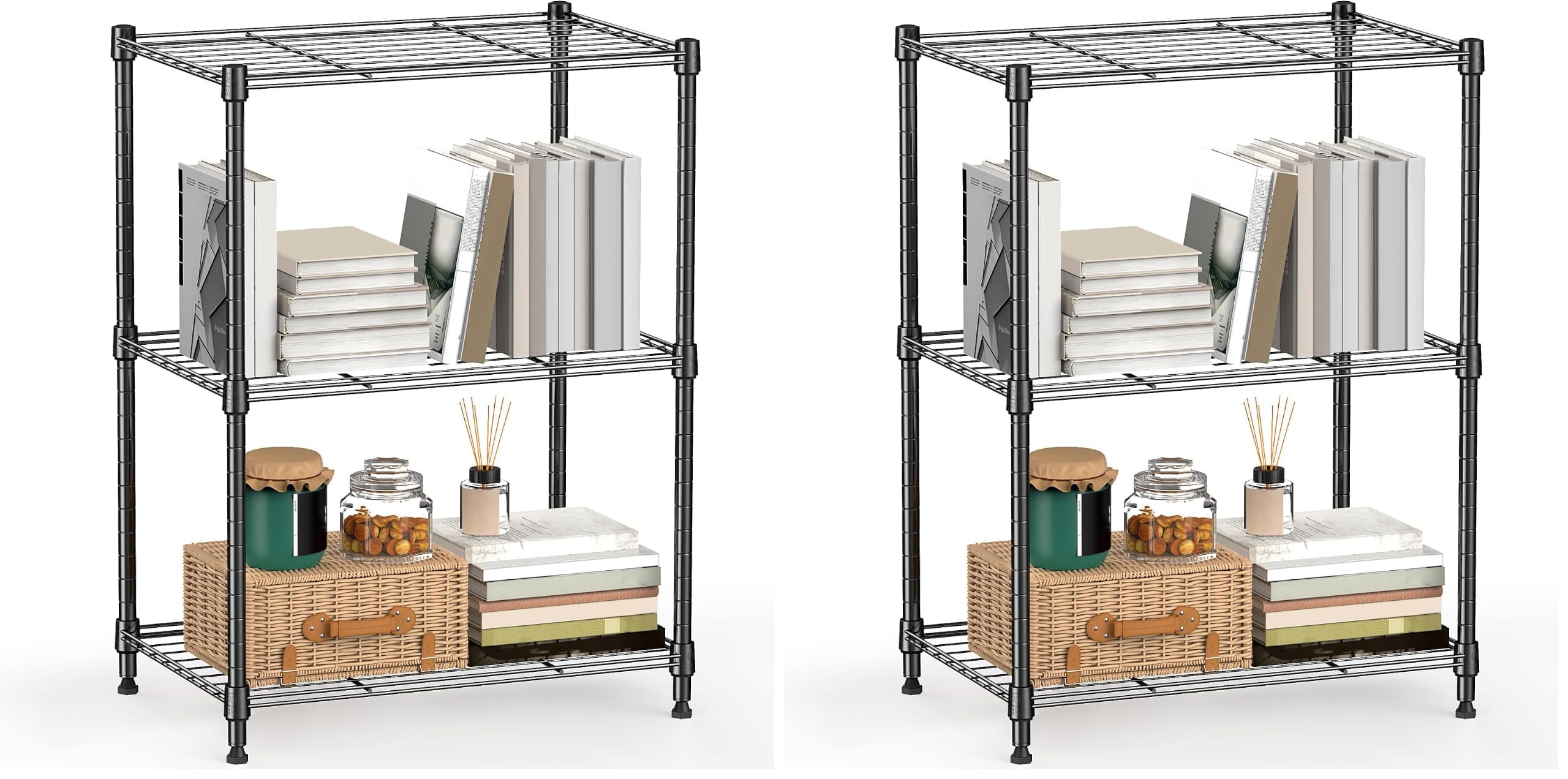 M MZG 450 lbs Steel Storage Shelving 3-Tier Utility Shelving Unit Steel Organizer Wire Rack for Home,Kitchen,Office (11.8" D x 17.7" W x 26.3" H) (Pack of 2)
