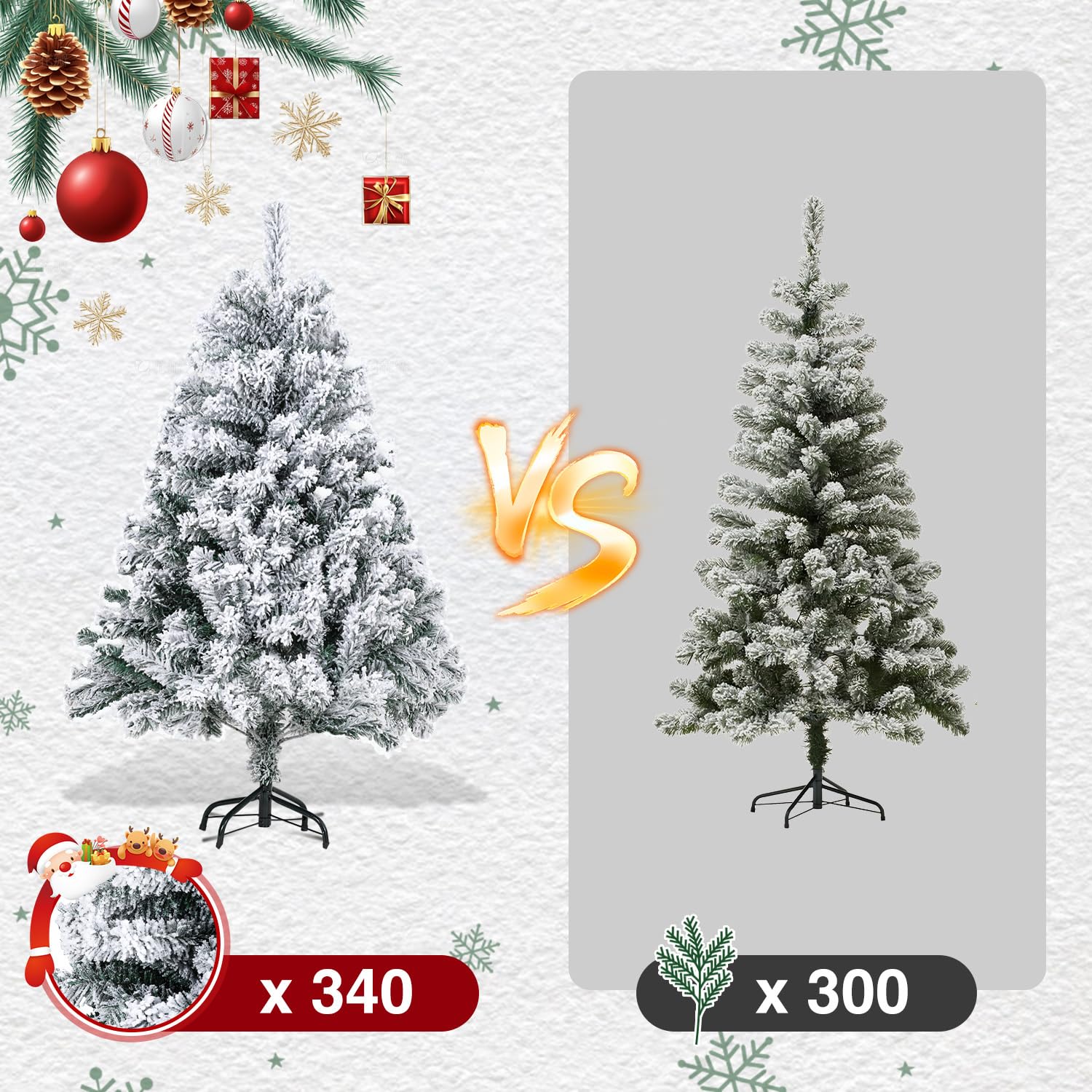 120cm Weihnachtsbaum mit Schnee Beflockt | Künstlicher Tannenbaum & Christbaum mit 340 Spitzen | Frosted Look für Weihnachtsdeko | Schnellaufbau Klappdesign,Feuerresistent