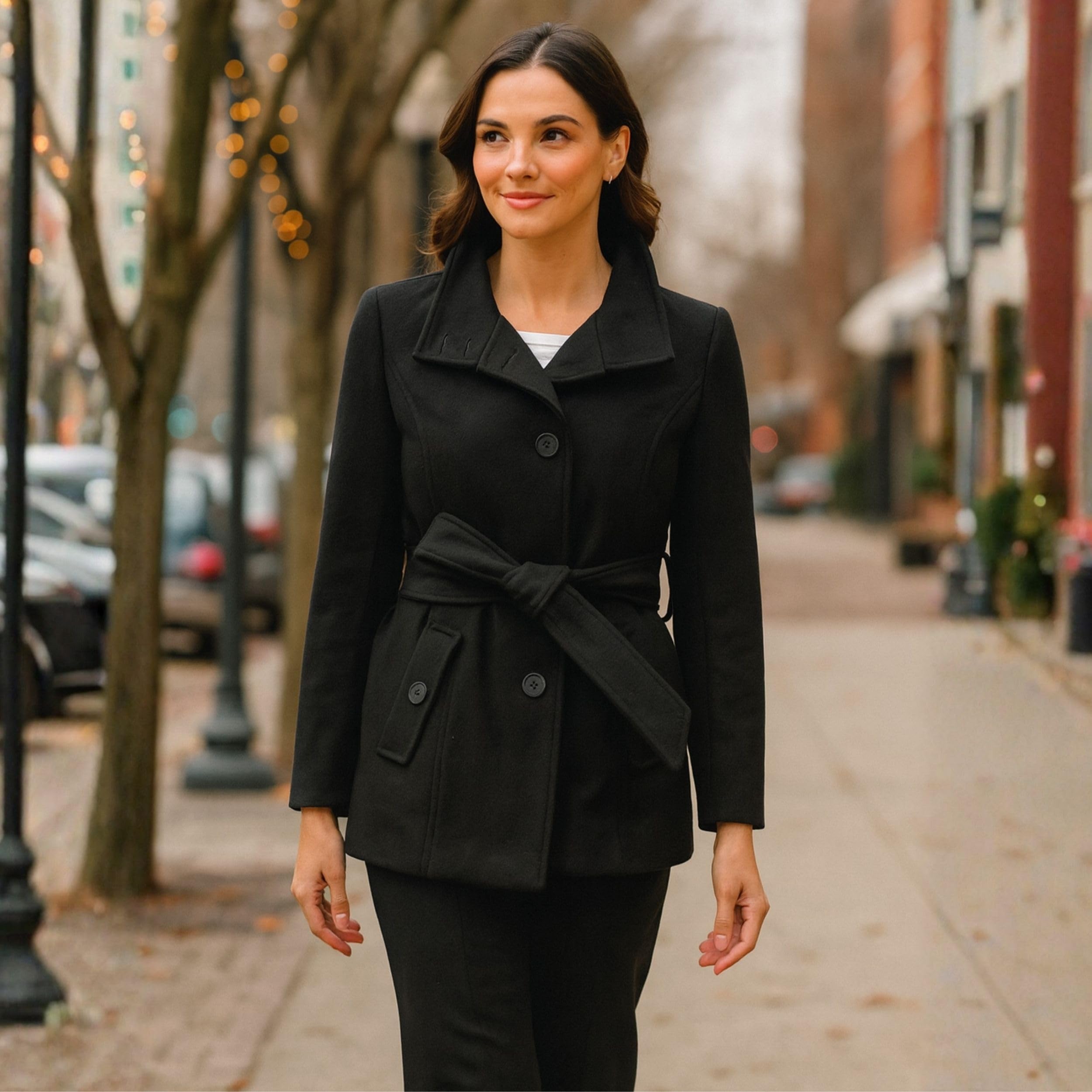 alpine swiss Bella Abrigo de lana para mujer Chaqueta con botones Chaqueta con cinturón