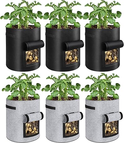 Miniatura 8 de Bolsas de cultivo de 10 galones, paquete de 6 bolsas de cultivo de papas, bolsas de cultivo de tela no tejida gruesa de 10.58 oz, bolsas de siembra