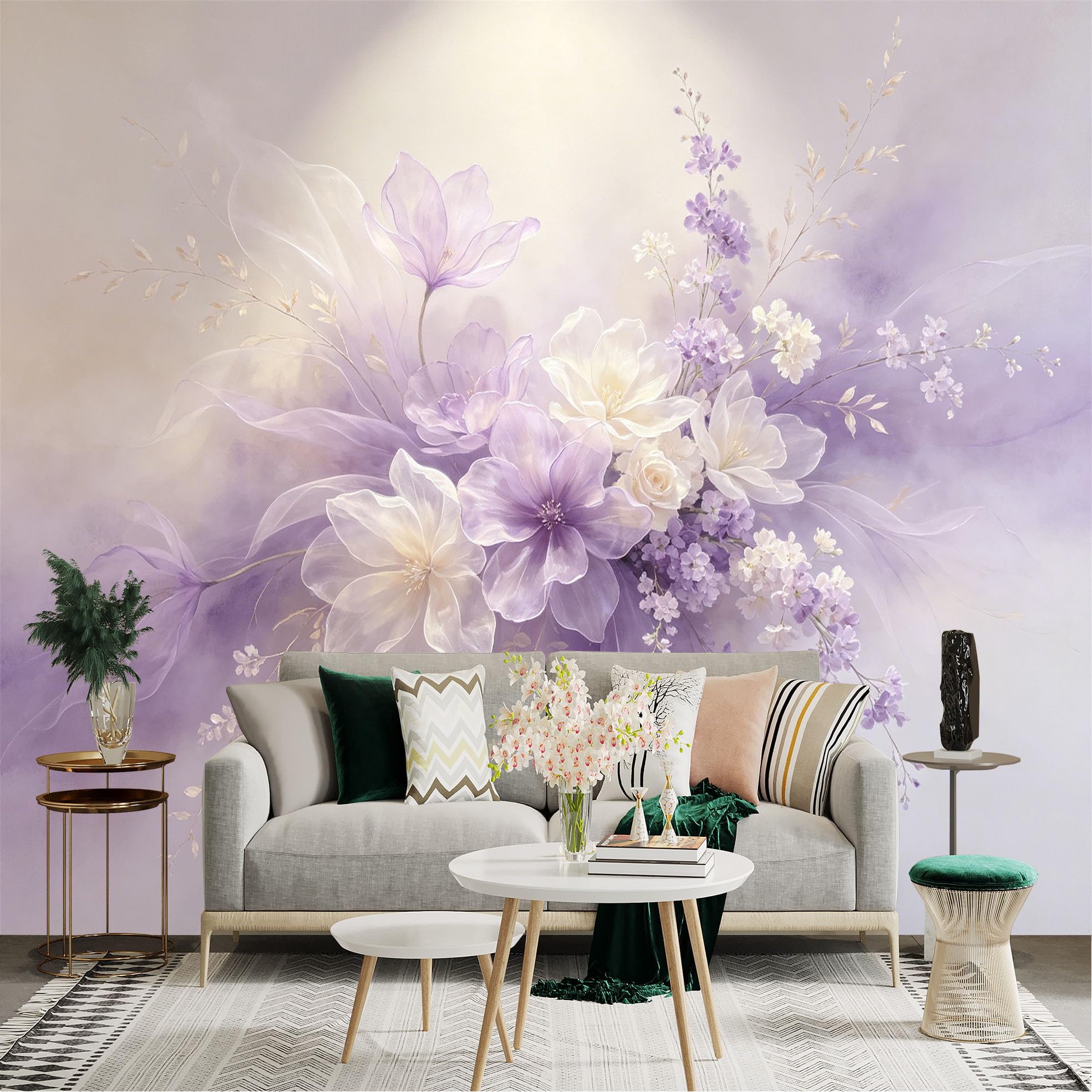 Lnzczhyre Dbh260521718 Custom Size Wall Sticker Mural， Elegant Purple Watercolor Flowers， Soft Floral Art， Dreamy Botanical Arrangement， For Wall Decoration， Peelandstick Wall Decals.