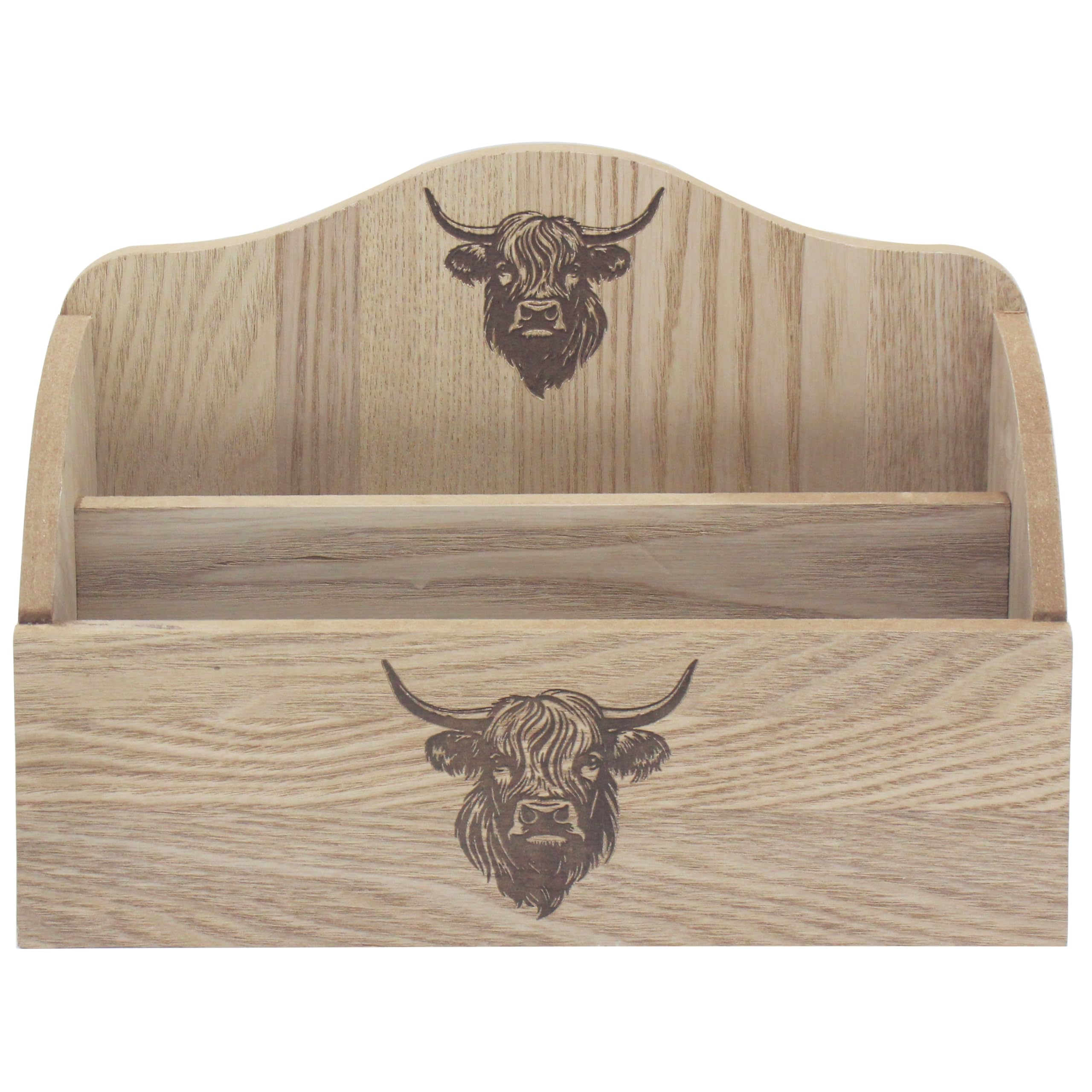 Lesser & Payvey Highland Cow Wooden Letter Rack Desk Organiser Mail Holder for Home Office Decorative Letter Storage Rack for Bills Documents and Accessories