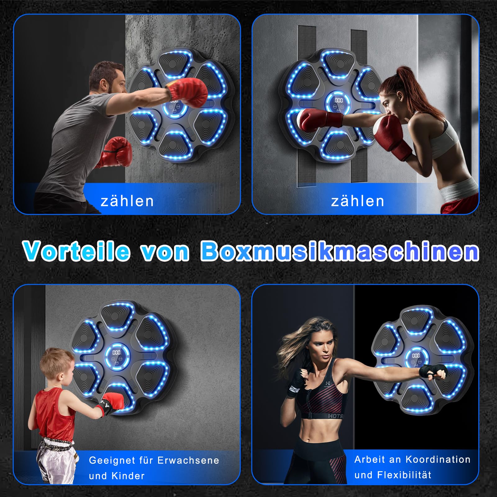 Musik Boxmaschine, Boxmaschine mit Musik zur Wandmontage und Handschuhen, elektronisches Boxziel für Erwachsene, intelligentes Boxtrainingsgerät, Boxmaschine für Zuhause und das Fitnessstudio