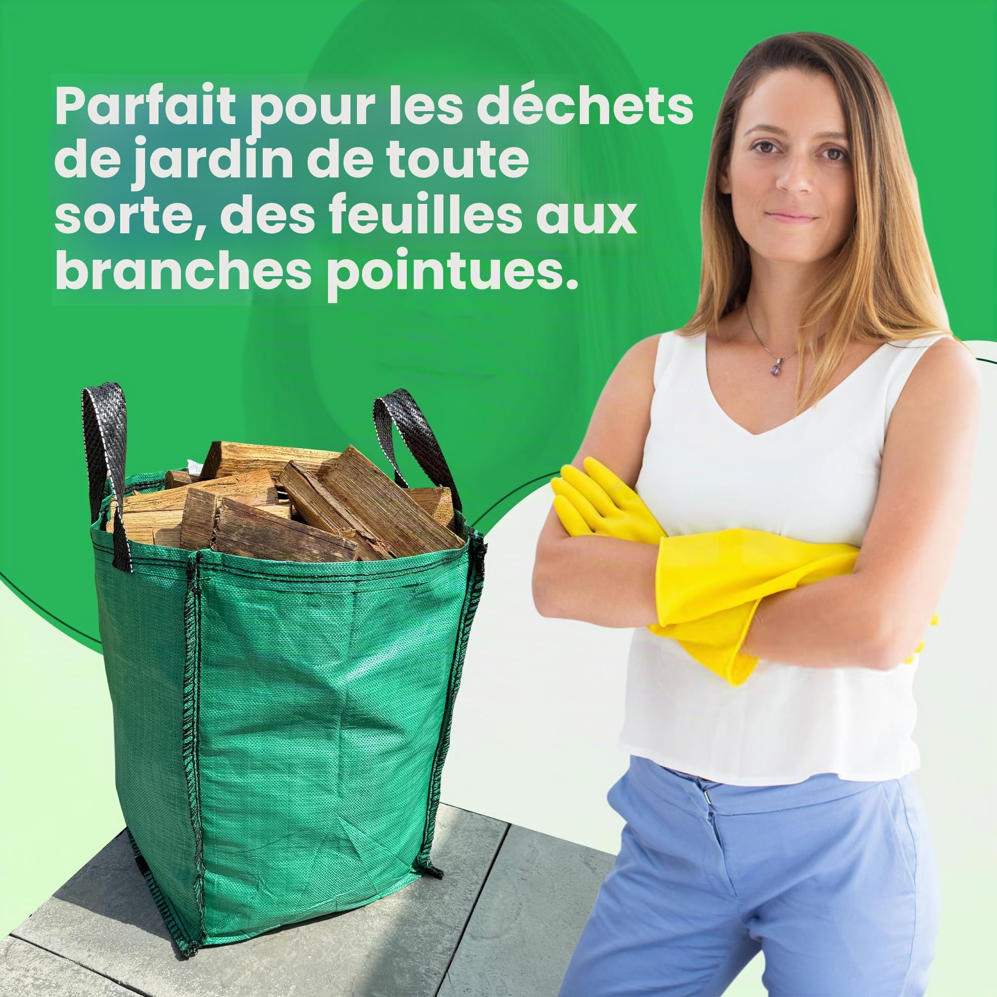 Lot de 3 sacs à déchets de jardin – 120 litres – Sacs à déchets verts très résistants – Tissu industriel et poignées