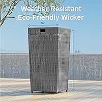 Vista 2 de Nestl Bote de basura gris para exteriores de 30 galones con tapa, cubo de basura de mimbre para patio