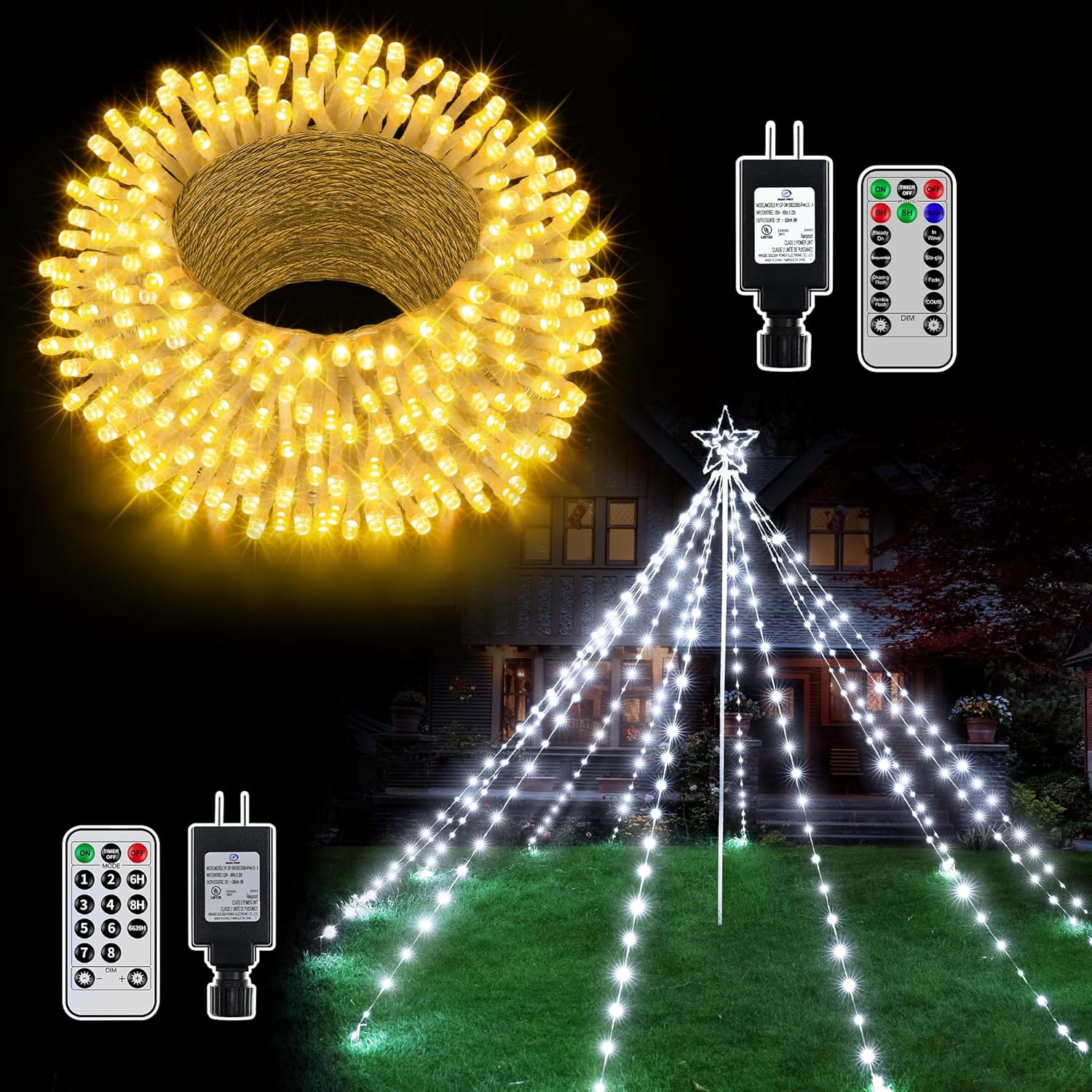 shineshine Christmas Tree Lights, IP67 Waterproof Outdoor Christmas Decorations Lights, 197FT