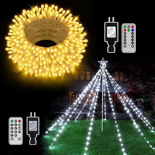 shineshine Luces de árbol de Navidad, IP67 impermeables para exteriores, luces de decoración de Navidad para exteriores, 197 pies, 600 luces LED de