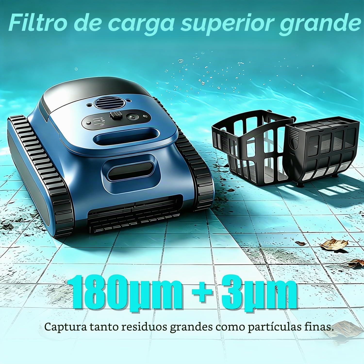 (Upgrade 2026) EVERCROSS BOT Robot Limpiafondos Piscina Batería, Limpiador Automático con Navegación IA, Flujo de 18.1 m³/h, Doble Filtro 3μm, Impermeable IPX8, Autonomía 180 Min