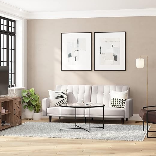 Taylor & Logan Citadel Premium Split Back Sofa Futon with Channel Tufted Velvet Upholstery in Navy with Solid Wood Legs