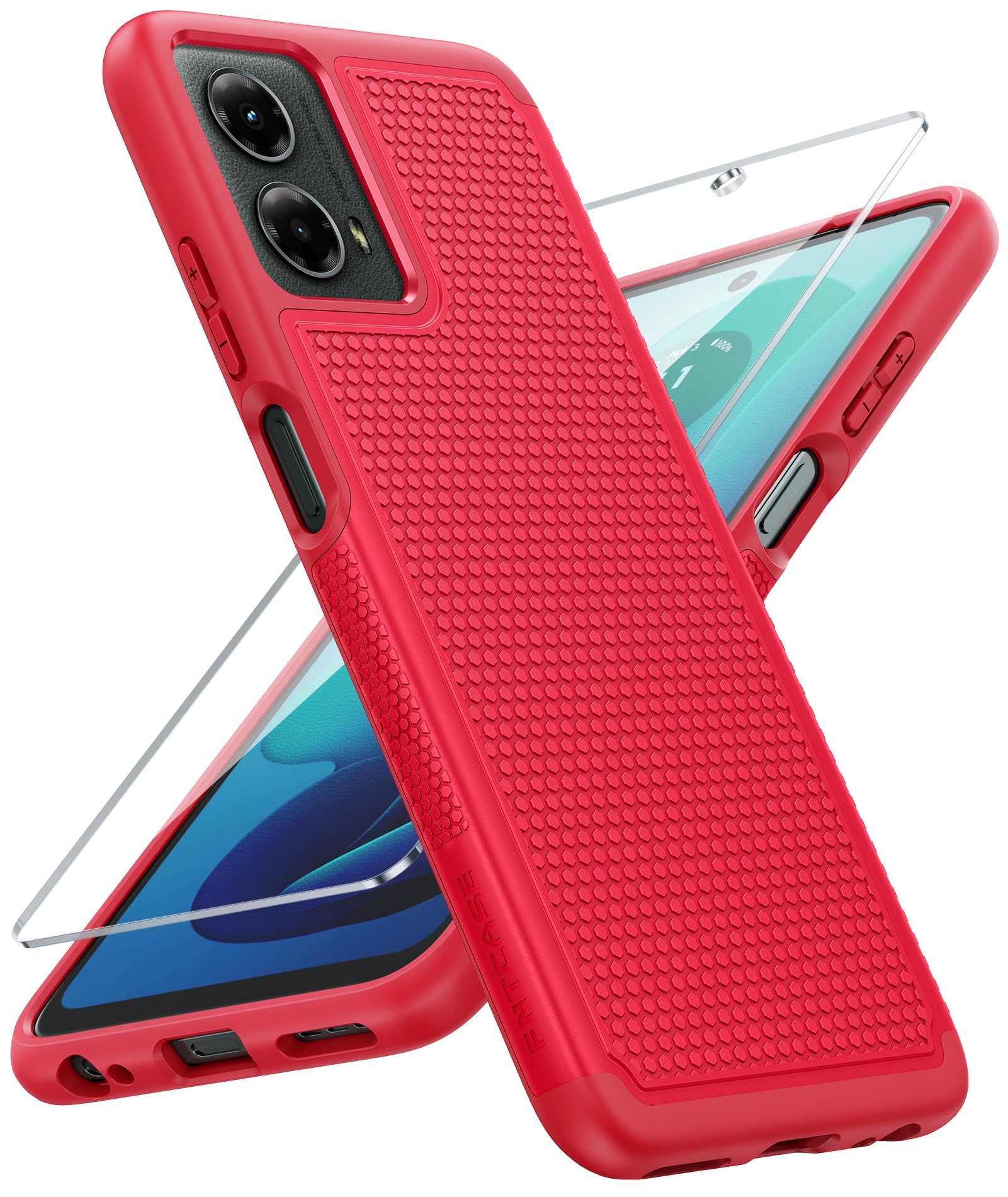 Photo 1 of FNTCASE for Motorola Moto G-5G-2024 Case: Dual Layer Heavy Duty Cell Phone Protective Cover Shockproof Rugged with Non-Slip Textured - Military Drop Protection Bumper Tough Case (Red)