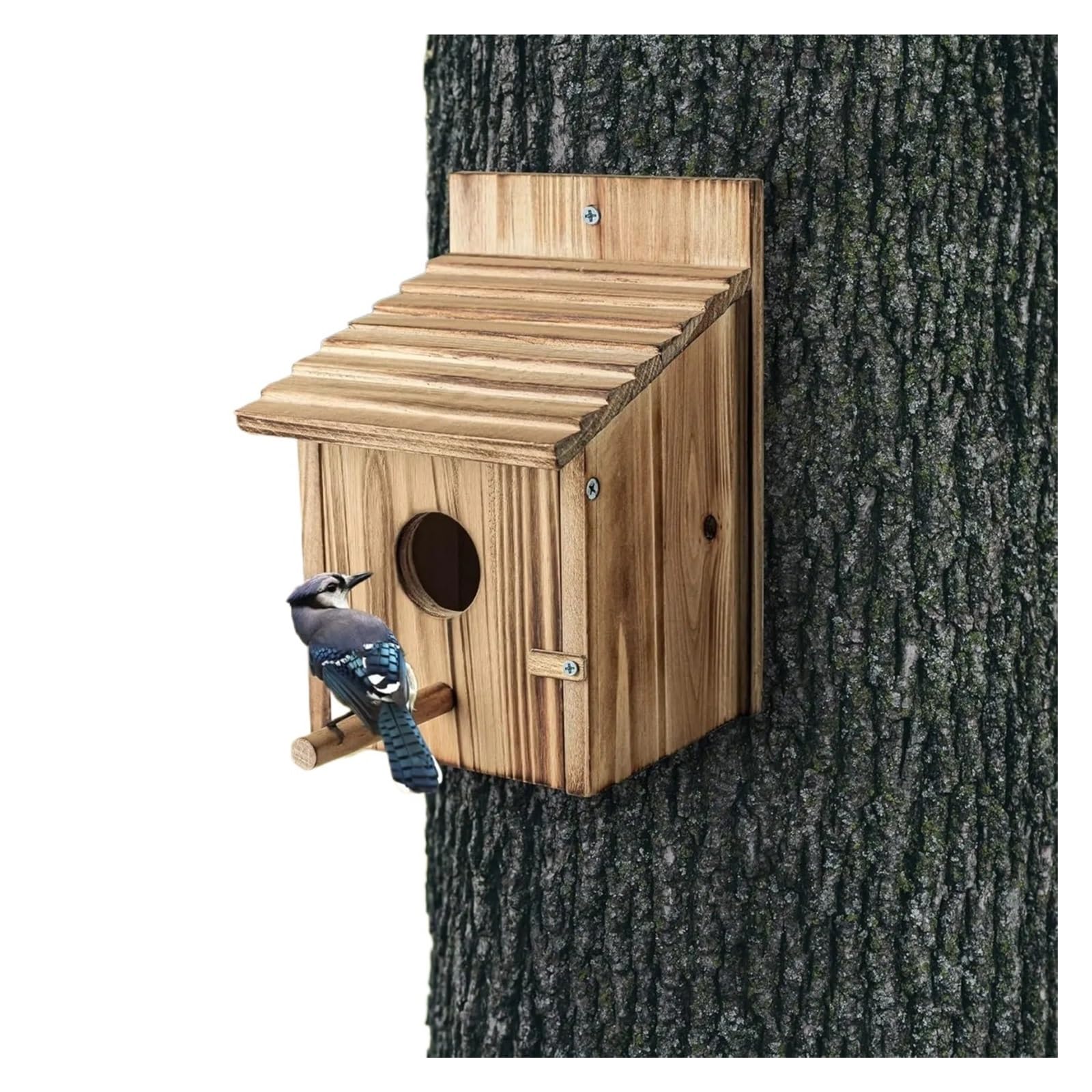 Nido de Madera para pájaros Casitas de Madera for pájaros for Exterior con Poste, casa for pinzones, cardenales y Azules, Colgante for jardín, Casas Rurales