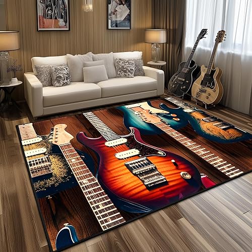 Miniatura 2 de keepcute Guitar Area Rug Musical Rugs Non-Slip Floor Rock Electric Guitar Pattern Carpet for Living Room Bedroom Music Room, Home Decor 6' x 9'