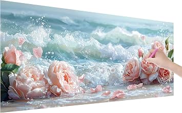 Diamond Art Kits for Adults, 5D Beach Diamond Painting Kits for Beginners, DIY Rose Paint by Numbers for Adults, Full Drill Crystal Cross Stitch Embroidery Crafts for Home Decor, Gifts, 100x40cm P-80